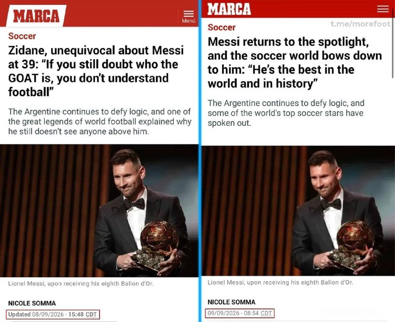Слова Зидана о Месси оказались фейком: Marca удалила цитату