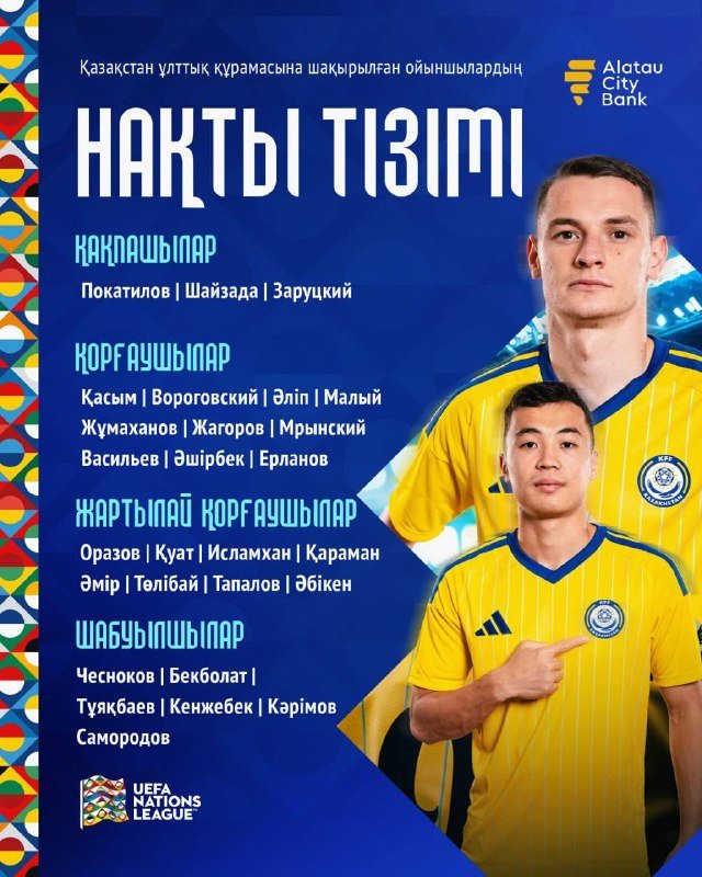 Жұмаханов, Васильев пен Тұяқбаев – құрамаға шақырылған 27 футболшының қатарында